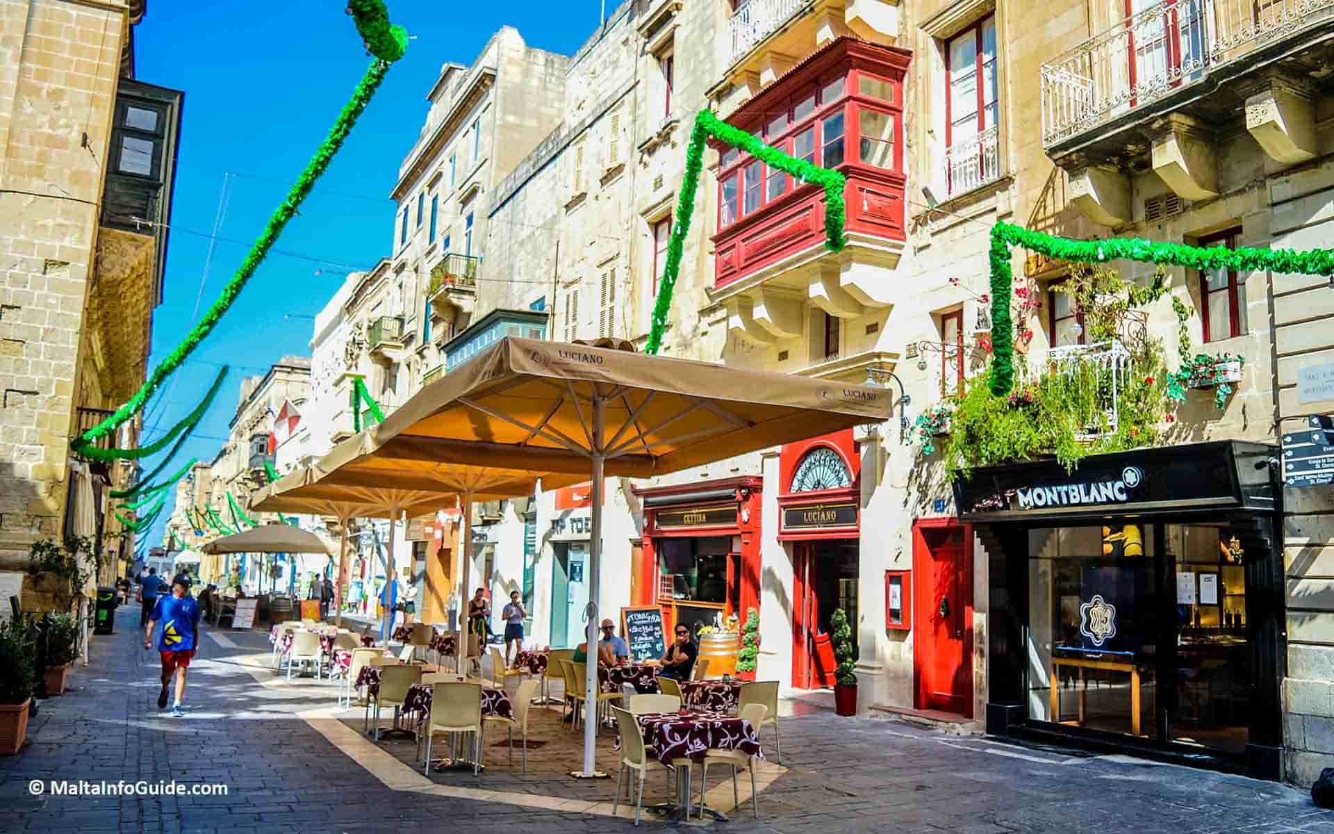 Shops along Merchant street Valletta Malta.
