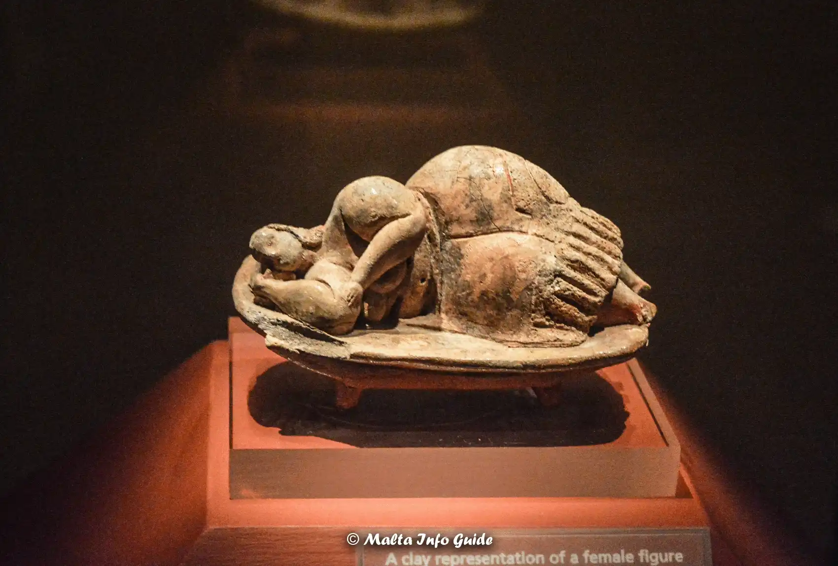 Hypogeum Malta Sleeping Lady artifact at the Malta Archaeological Centre Valletta.