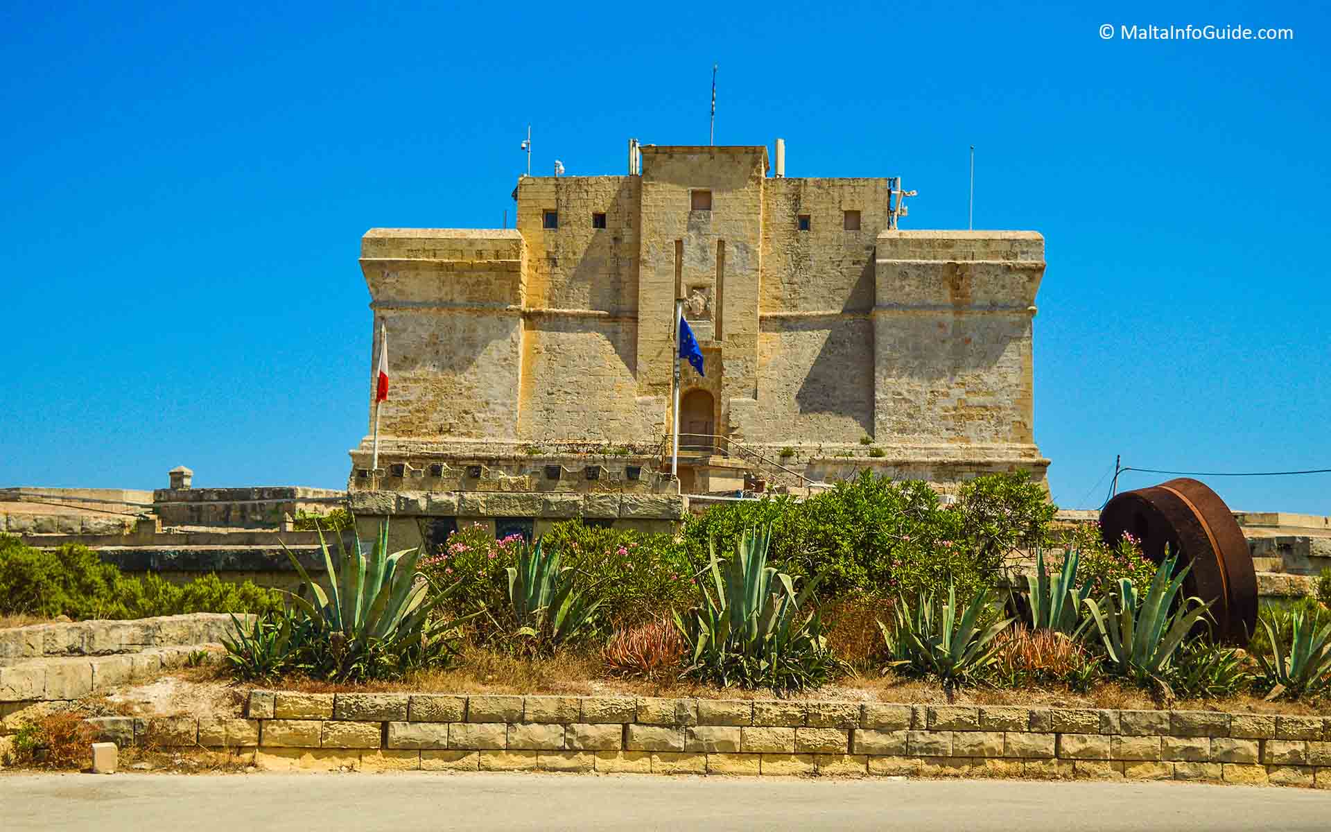 St. Lucian tower at Marsaxlokk village Malta.