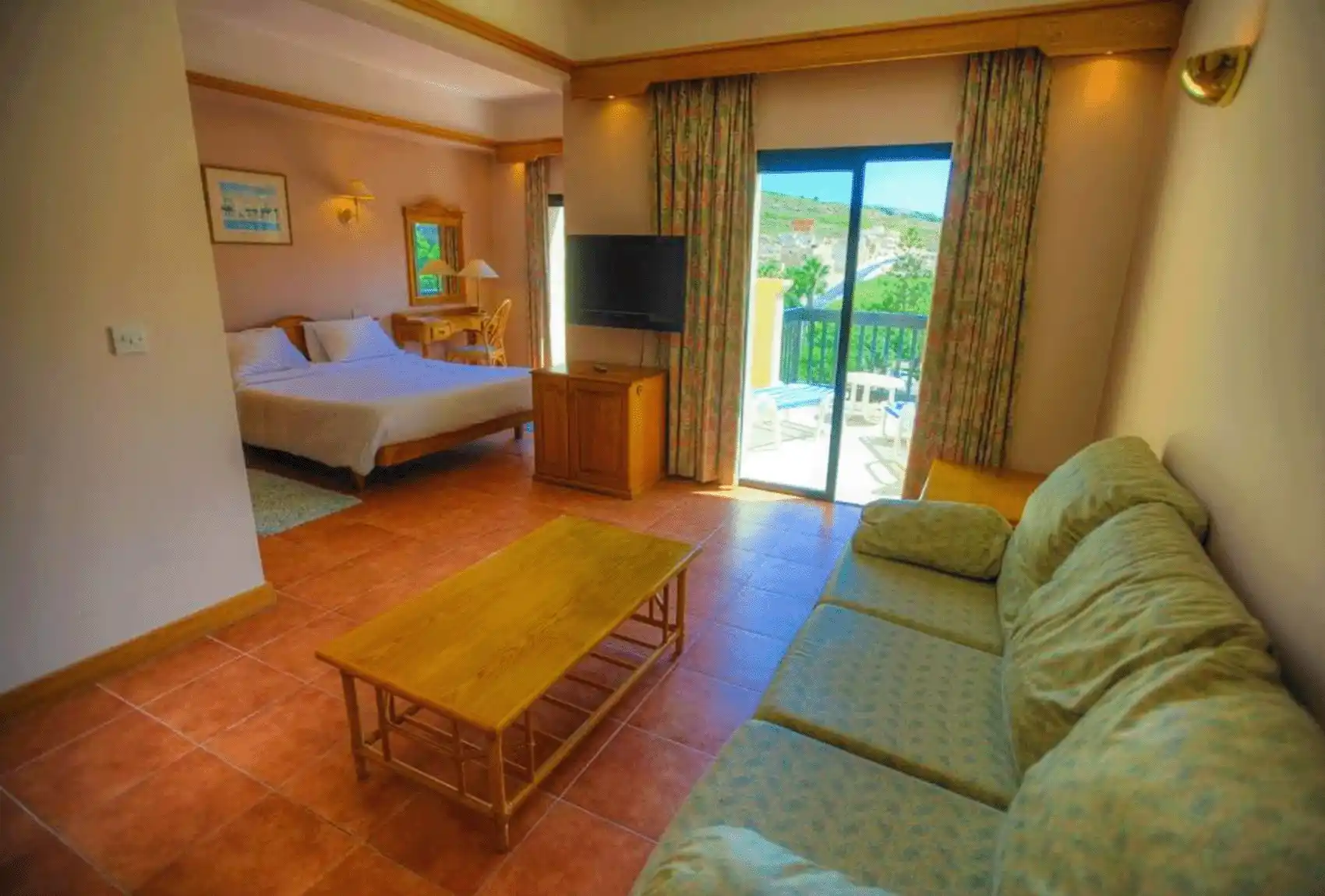 Comfortable room at St Patrick’s Hotel in Xlendi, Gozo, Malta.