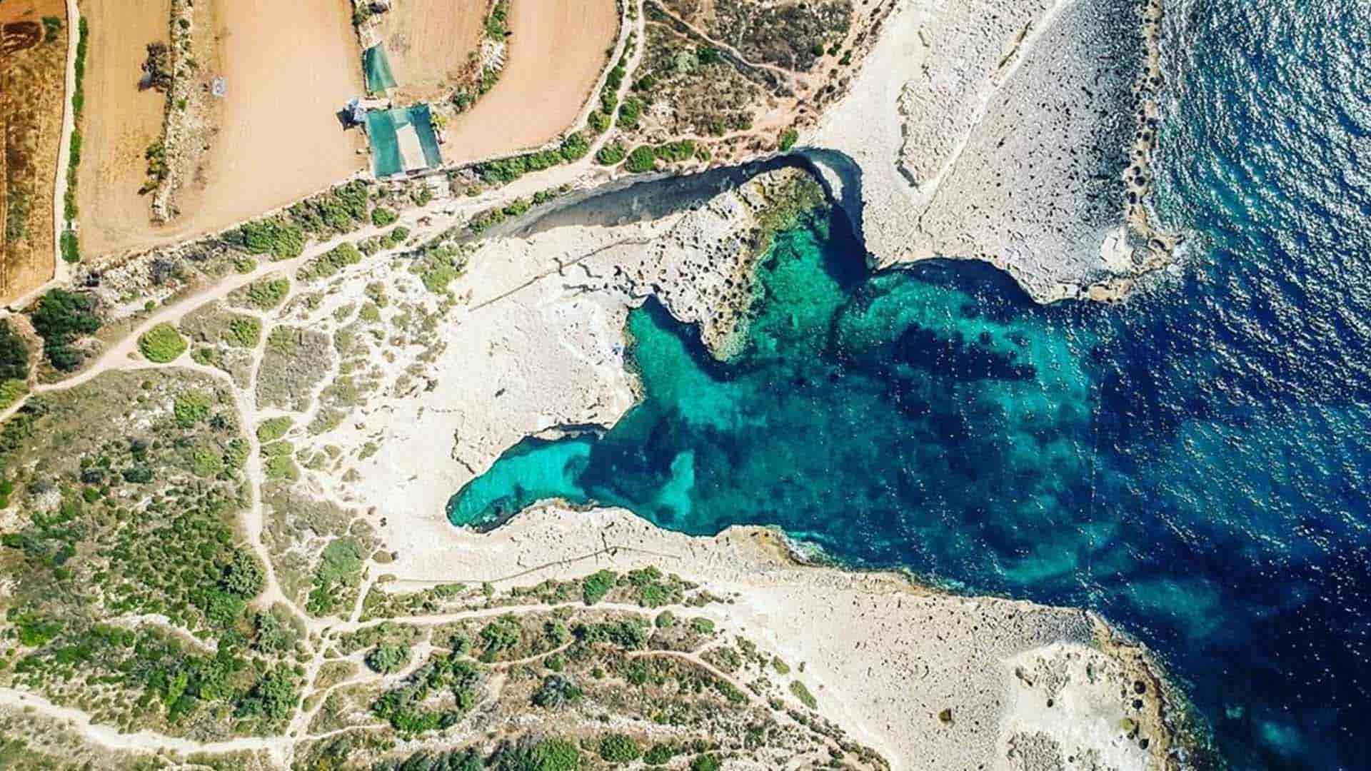 An aerial shot of St. Peters Pool Malta