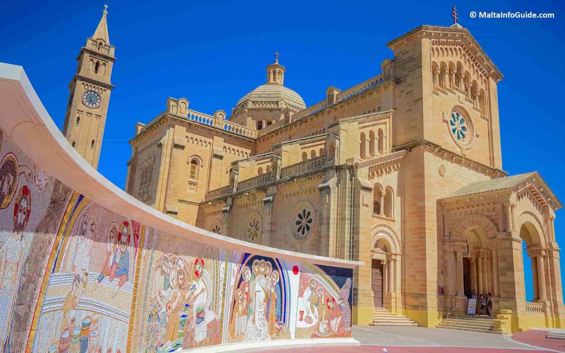 Roman Catholic minor basilica, national shrine near Għarb village. The facade of Ta' Pinu Basilica.