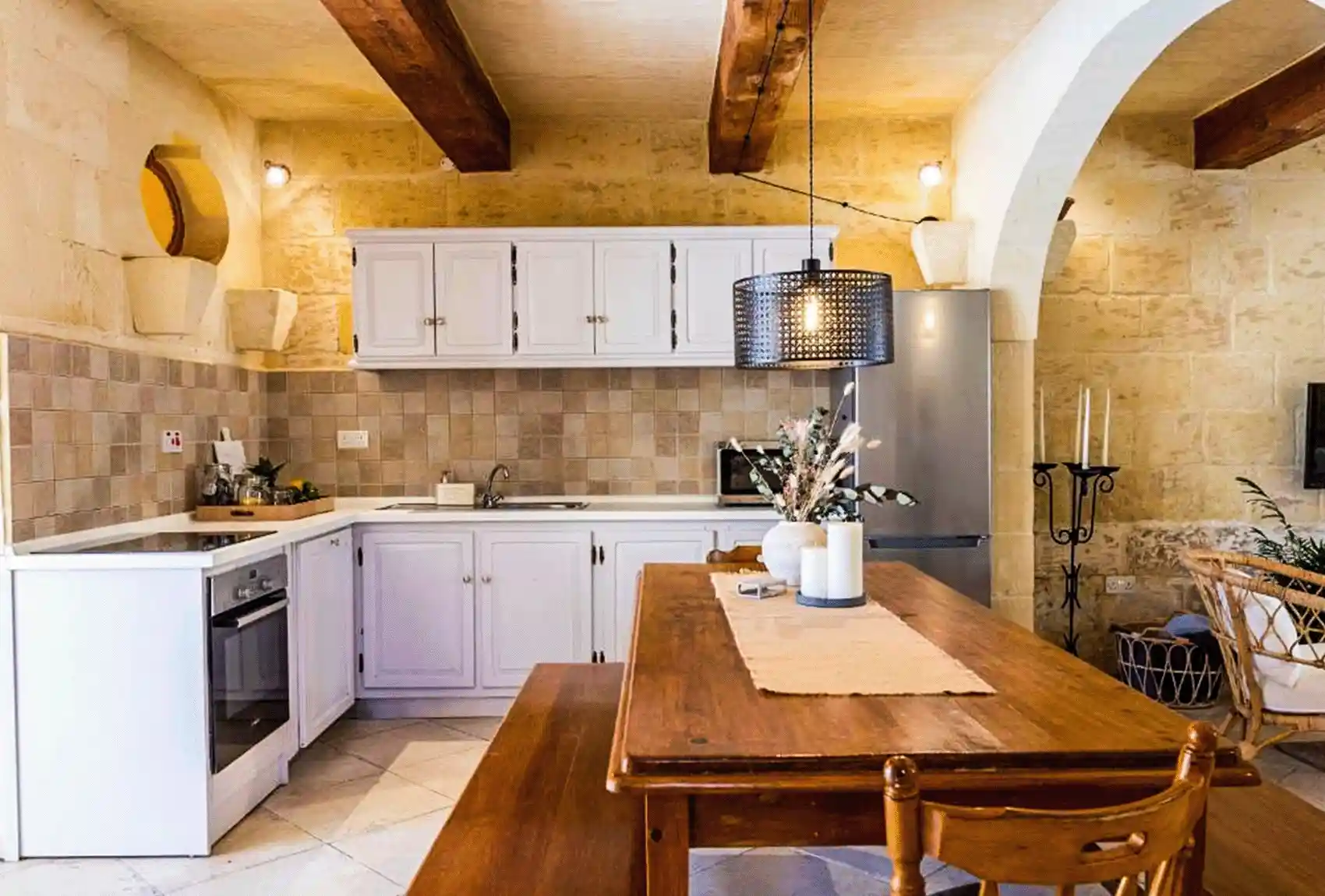 Tal-Barun Farmhouse, San Lawrenz, Gozo, Malta, with kitchen-diner area.