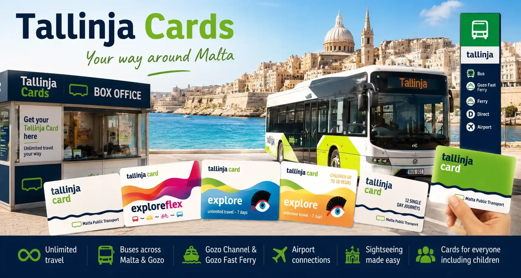 Tallinja cards shown with bus and ticket office.
