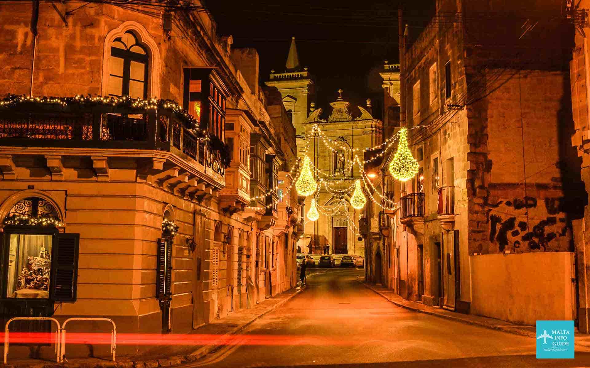 Decorated lights in the streets at Tarxien village.