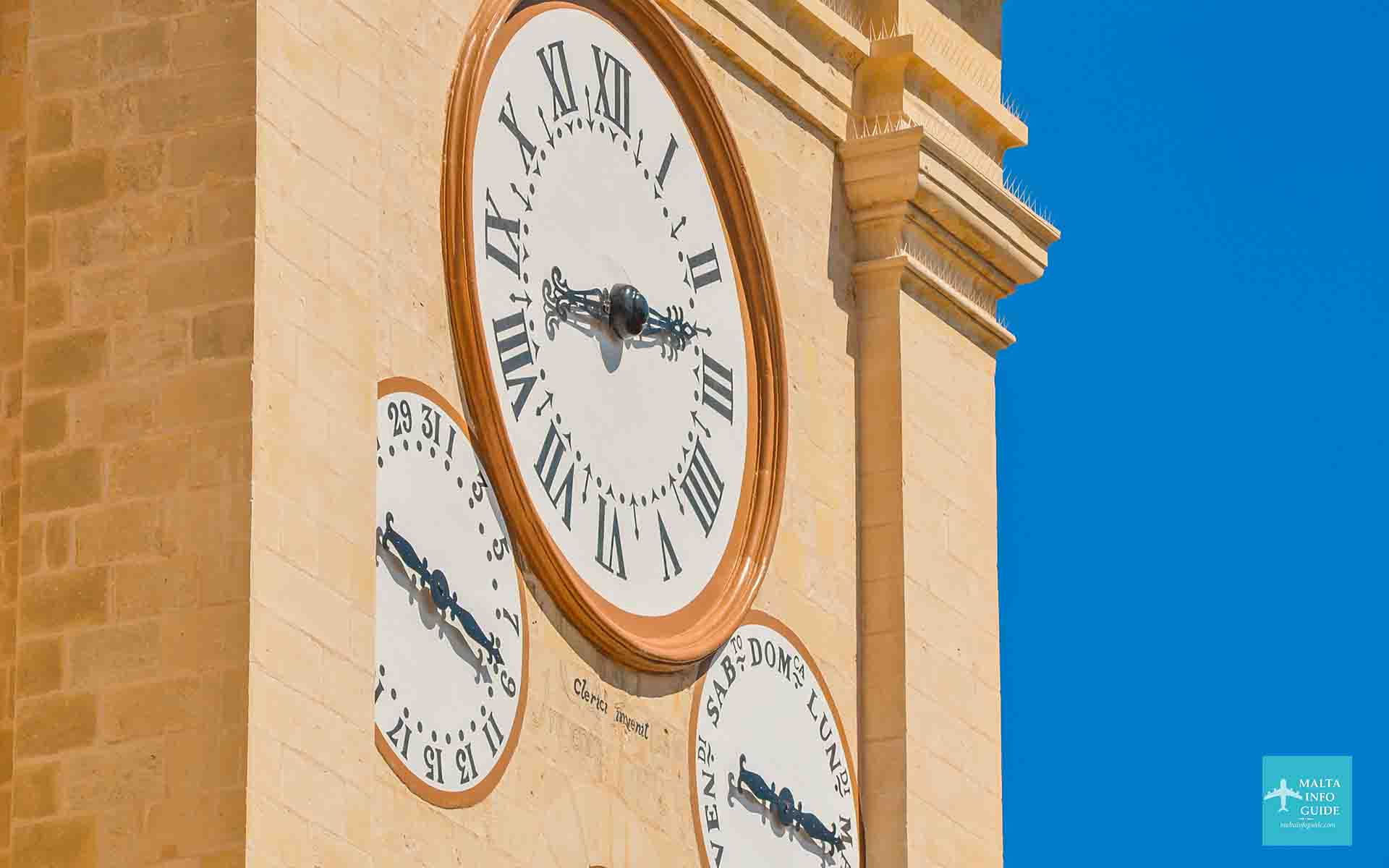 The time in Malta showing on St. John's Co-Cathedral Tower.