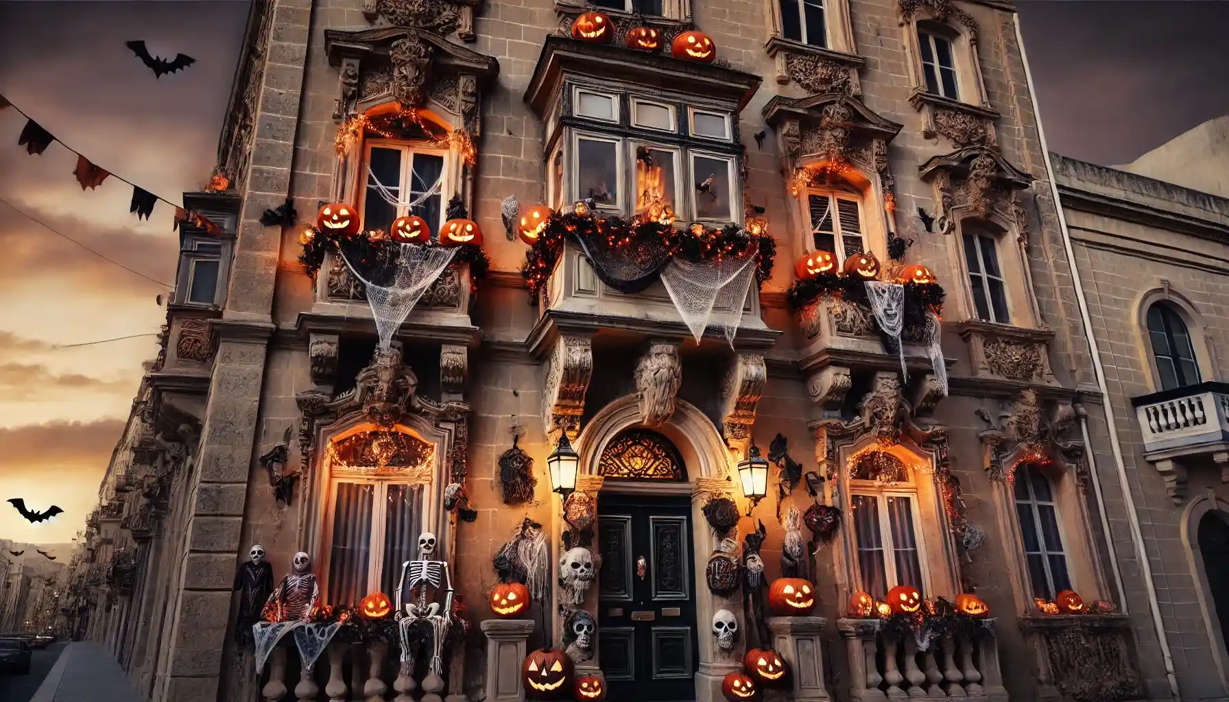 Halloween decorations on a townhouse in Malta.