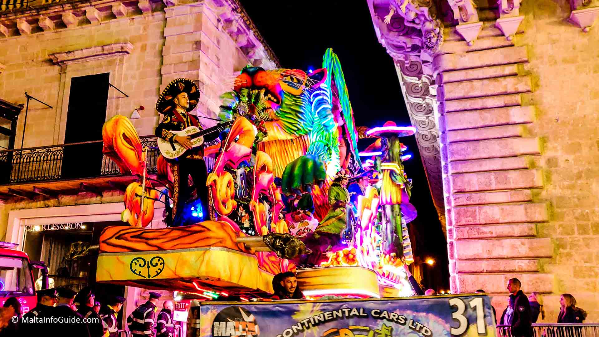 A float in Valletta during carnival in Malta during February