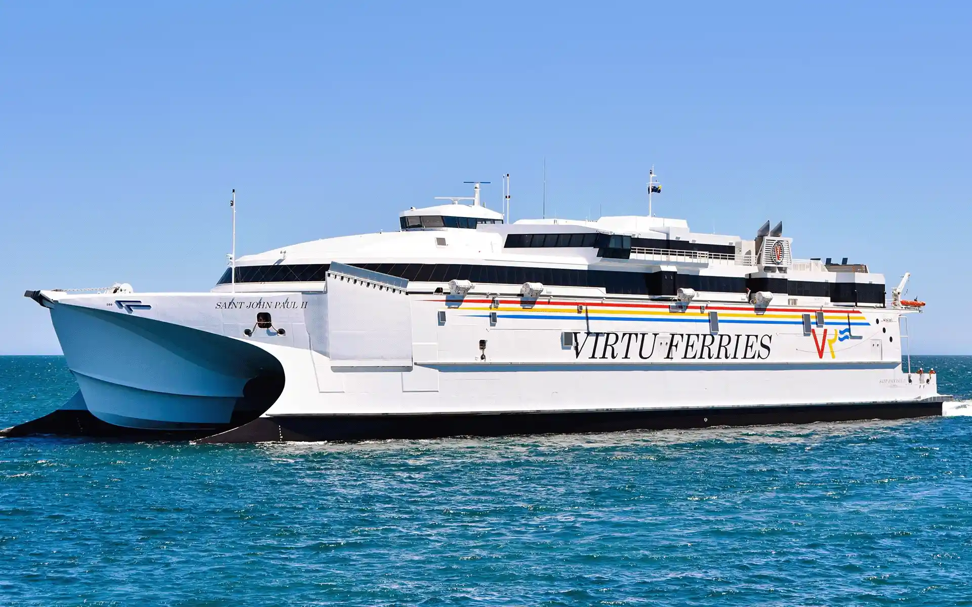 Virtu Ferries catamaran Saint John Paul II, crossing from Malta to Sicily.