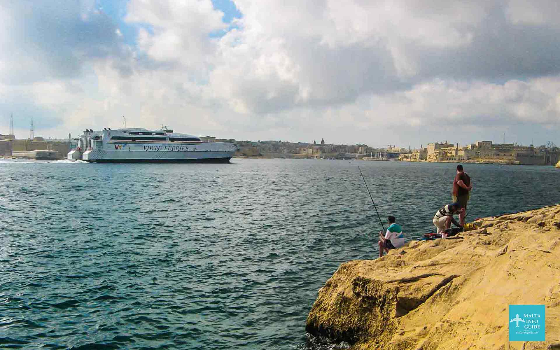 Virtu Ferries is heading towards the Virtu Ferries terminal from Sicily to Malta.