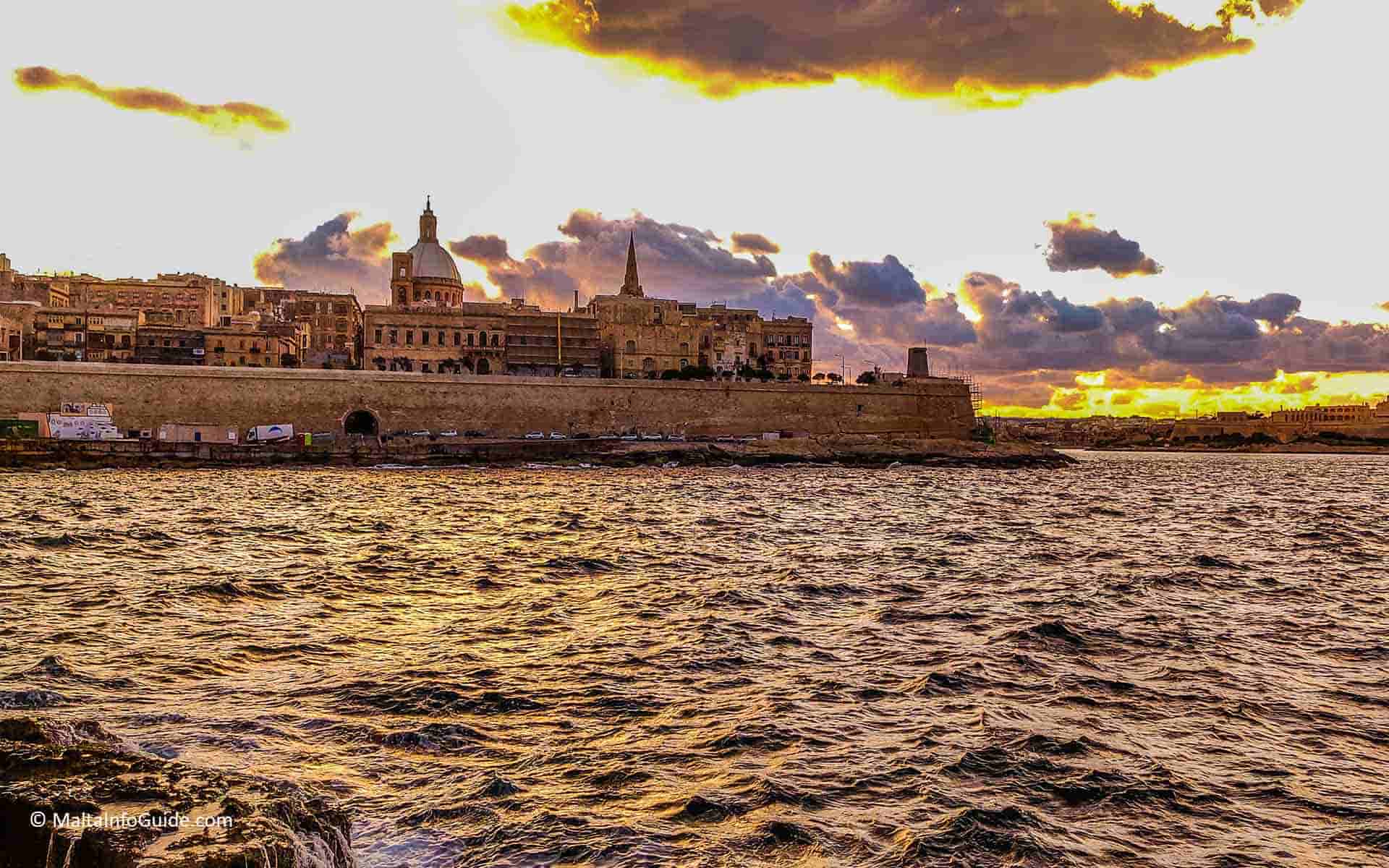 Valletta skyline during sunset.